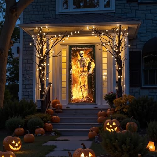 Halloween Skeleton Fire Door Cover Banner