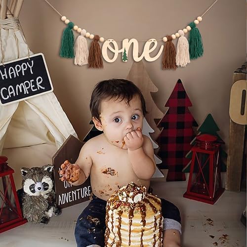 One Happy Camper High Chair Banner - Adventure Camping Theme Decor