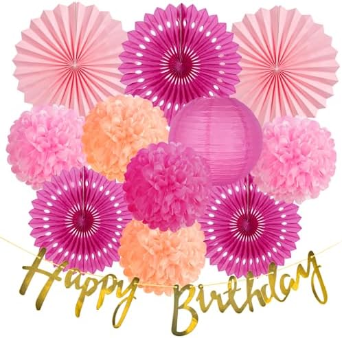 SUNBEAUTY Hot Pink Birthday Decorations Kit