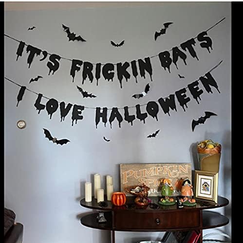 Black Glittery Its Frickin Bats Halloween Banner