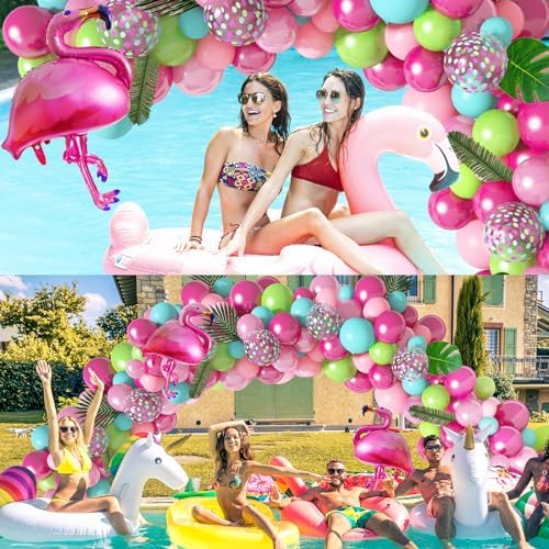 142Pcs Tropical Flamingo Balloons Garland Arch Kit