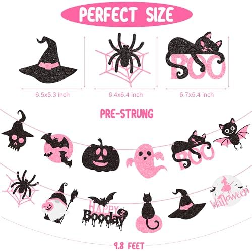 2pcs Halloween Party Banners Black Pink Ghost Boo Witch Decorations