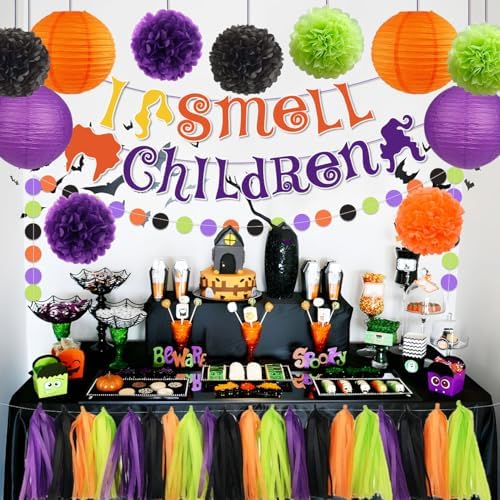 Hocus Pocus Halloween Decor Banner with Pompoms and Tassels