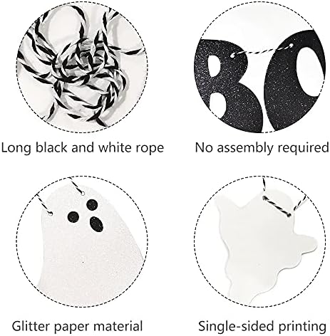 Hey Boo Glittery Ghost Halloween Banner - Black
