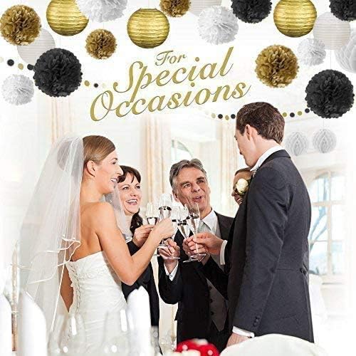 18 Pcs Black Gold White Tissue Pom Poms Decorations