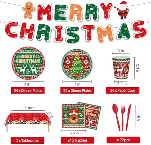 Christmas Party Plate Dinnerware Set for 24 Guests