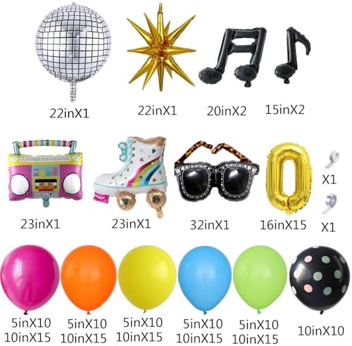 80s 90s Disco Party Decorations 161Pcs Rainbow Balloon Arch Kit