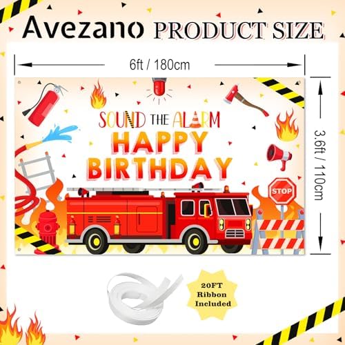 Avezano Firetruck Birthday Banner 6x36ft
