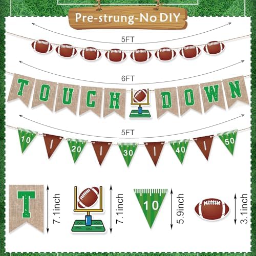 Pre-Strung 6ft Green Football Touchdown Banner for Parties