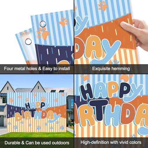 MIKLIfez Cartoon Blue Dog Birthday Banner 5x3ft