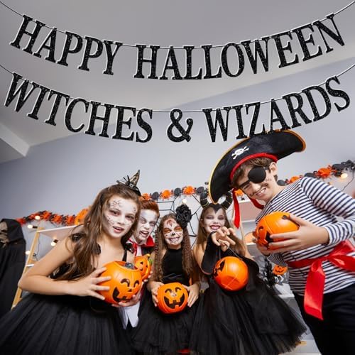Happy Halloween Banner Witches Wizards Decor