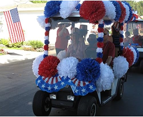 HEARTFEEL 30pcs Patriotic Tissue Pom Pom Garland Decorations