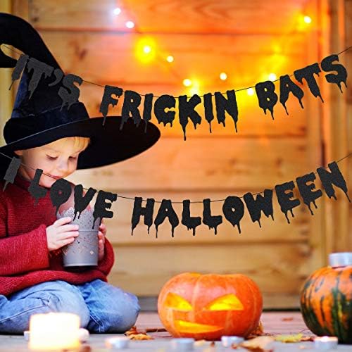 Black Glittery Its Frickin Bats Halloween Banner
