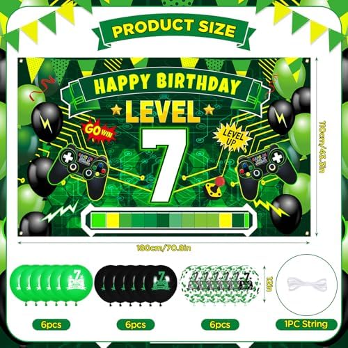 Level Up 7th Birthday Banner and Balloons Set