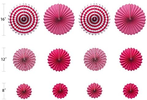 ONUPGO 12PCS Pink Fiesta Paper Fans Decorations