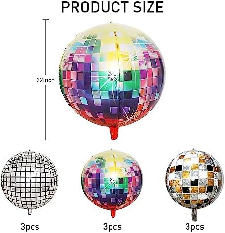 Kaluofan 9PCS Disco Balloons 22 Inches 4D Colorful