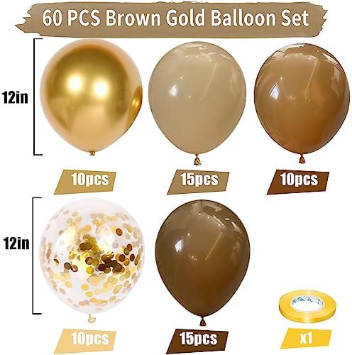 Brown and Gold Balloons Set for Birthday Decorations