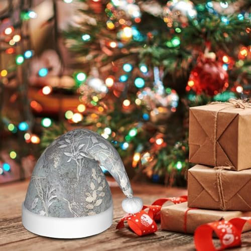 QINZHENG Blue Grace Flora Print Santa Hat for Women