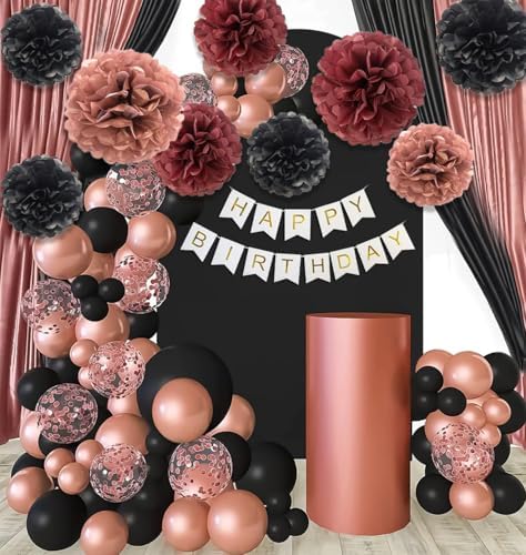 Rose Gold Black Burgundy Tissue Pom Poms Party Decorations