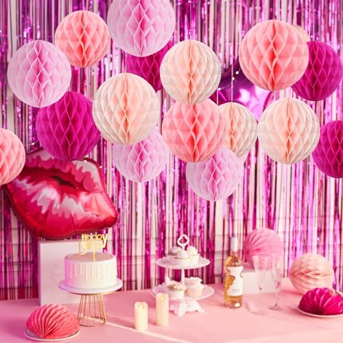 Hanging Honeycomb Decor Hot Pink Party Balls Set of 16