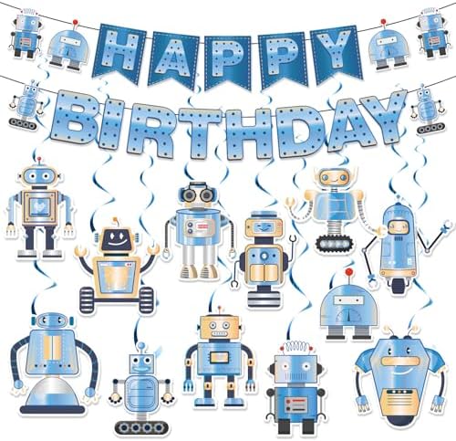 Robot Birthday Banner Decorations for Kids