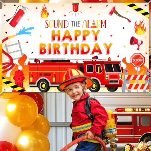 Avezano Firetruck Birthday Banner 6x36ft
