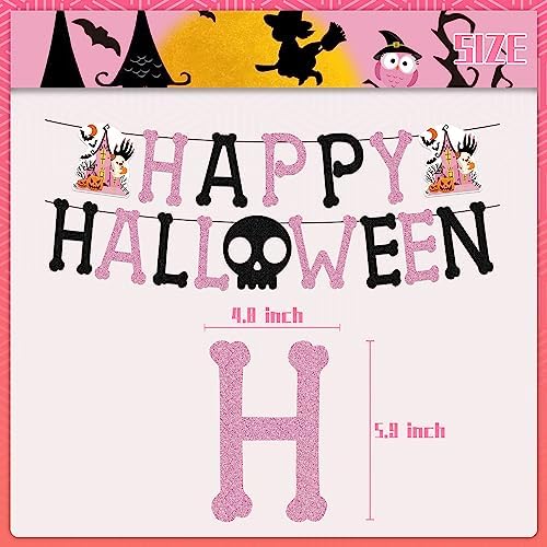 KUNGOON Halloween Happy Birthday Pink Black Banner