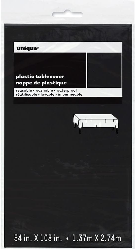 Black Solid Rectangular Plastic Table Cover 54x108