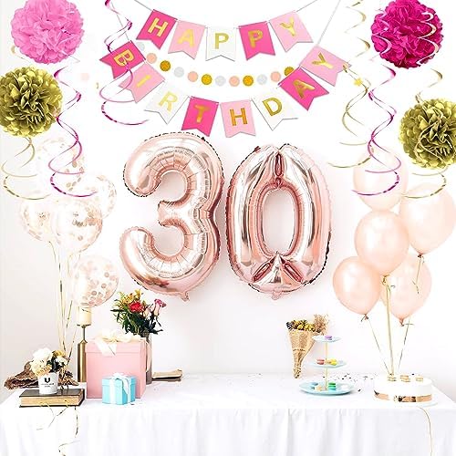 Hot Pink and Gold Birthday Decorations Set