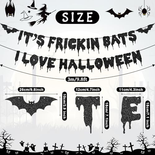 Black Glitter Bats Halloween Banner - Hanging Decor