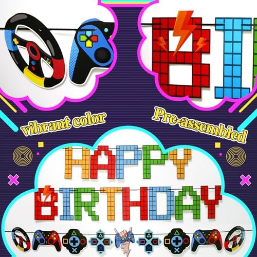 Game Themed Birthday Banner for Kids Gaming Party Decor