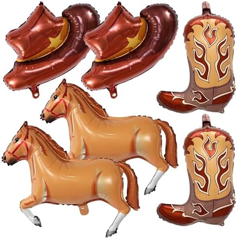 6PCS Western Themed Balloons Horse Cowgirl Hat Boot Decorations