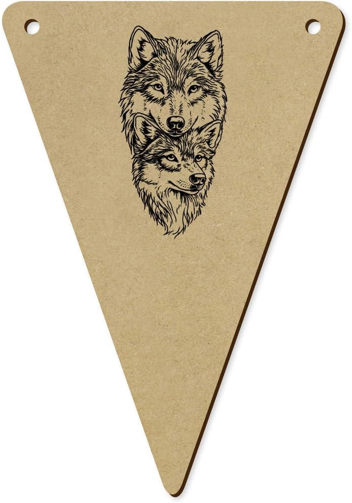 Azeeda 5 x 140mm Two Wolves Wooden Bunting Flags