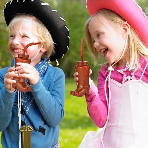 Alink Cowboy Boot Cups with Straws and Lids 12pcs 10oz Kids Party