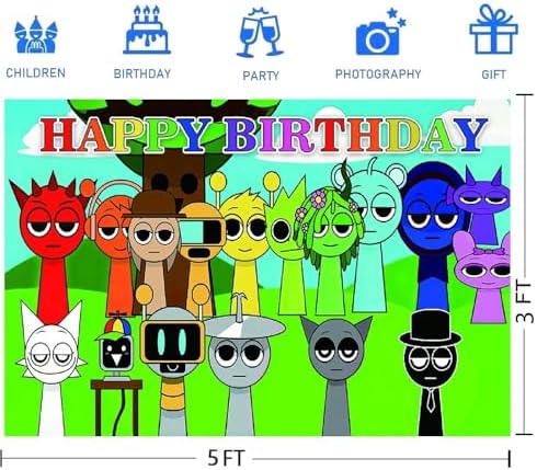 Sprunkie Birthday Decor Set with Banner Cake Topper Balloons Background