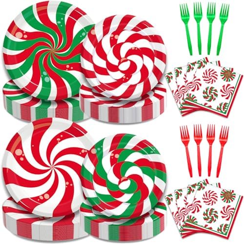 200Pcs Christmas Peppermint Party Plates Napkins Set