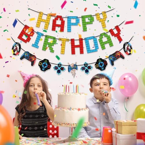 Game Themed Birthday Banner for Kids Gaming Party Decor