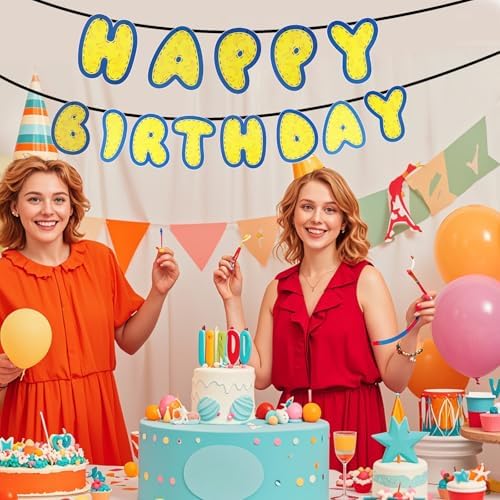 Yellow Birthday Banner with Cute Cartoon Letters