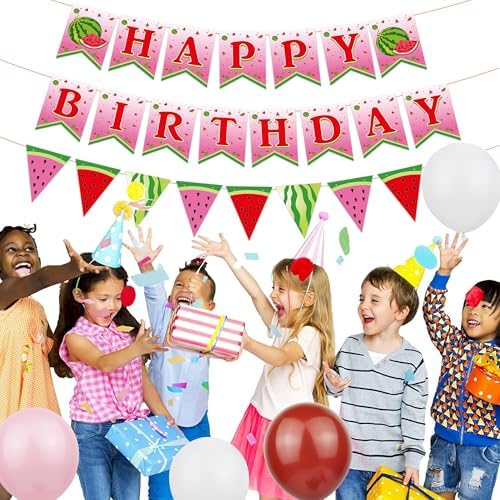 Watermelon Birthday Banner Happy Summer Party Decor
