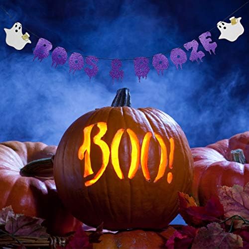 Purple Glitter Boos Booze Halloween Banner