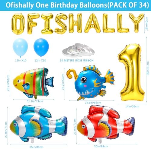 PHOGARY Fish Balloons for 1st Birthday Decorations