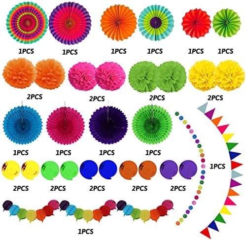 Fiesta Party Decorations Set Multicoloured Fans Pompoms Balloons