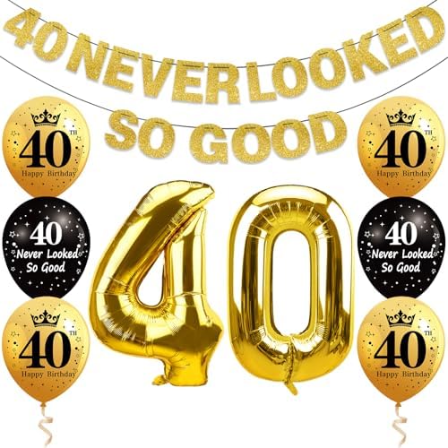 40th Birthday Decorations Kit Black Gold Banner and Foil Balloons