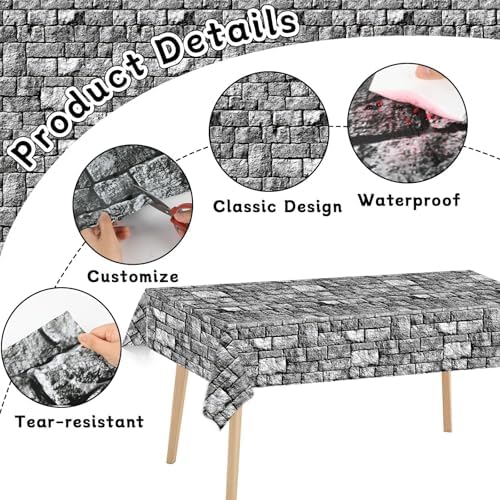 100FT x 51 Inch Medieval Themed Stone Wall Tablecloth Roll