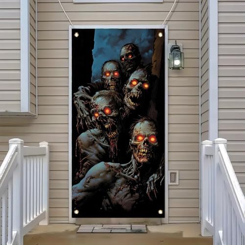 Starlit patio Halloween door cover 71x35 inches