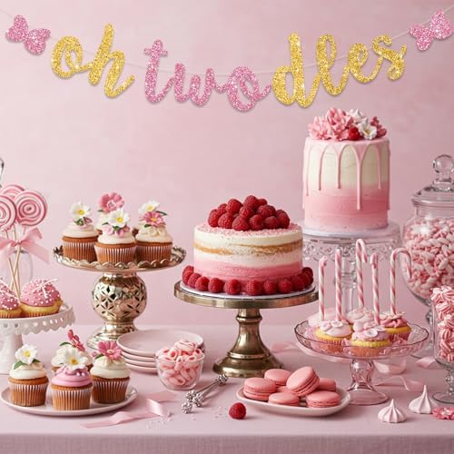Glitter Pink Gold Oh Twodles Baby Birthday Banner Garland