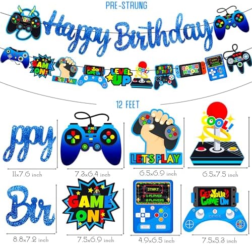 Glitter Blue Game Party Banners for Birthday Celebrations