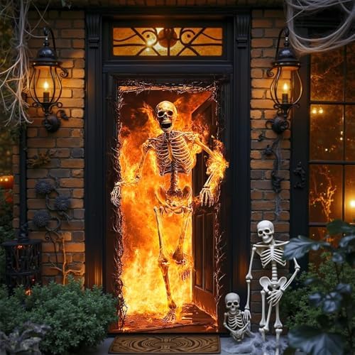 Halloween Skeleton Fire Door Cover Banner