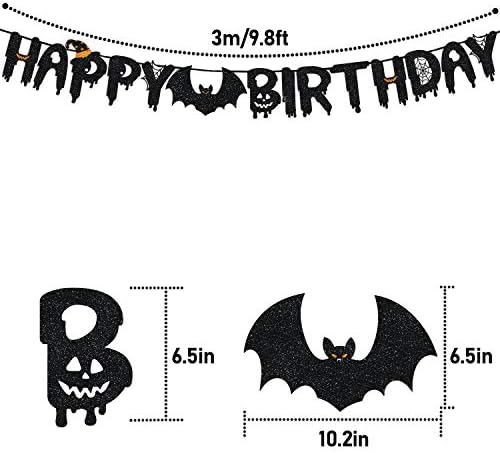 Halloween Happy Birthday Black Glitter Banner