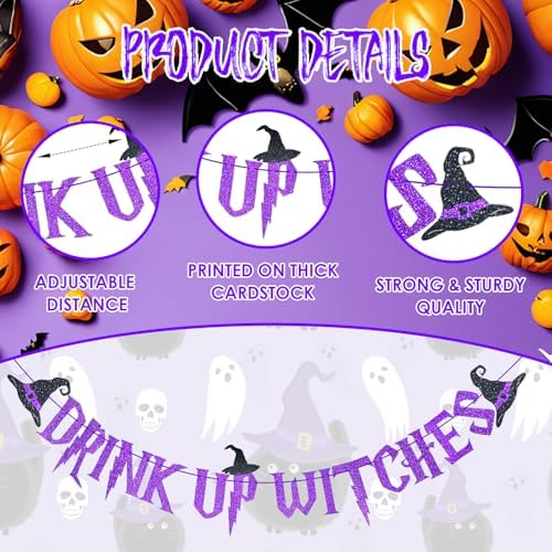 Purple Glitter Drink Up Witches Halloween Banner